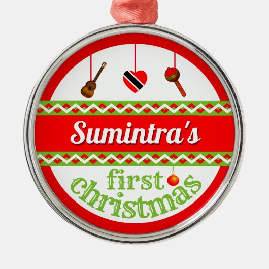 あなたのベビーの1番目（トリニ）のクリスマス メタルオーナメント (正面)
