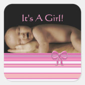 あなたのベビー写真とベビーガールのシール スクエアシール (正面)