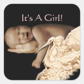 あなたのベビー写真とベビーガールのシール スクエアシール (正面)