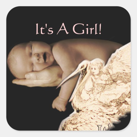 あなたのベビー写真とベビーガールのシール スクエアシール (正面)