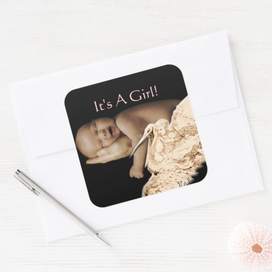 あなたのベビー写真とベビーガールのシール スクエアシール (封筒)