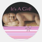 あなたのベビー写真とベビーガールのシール ラウンドシール (正面)