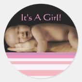 あなたのベビー写真とベビーガールのシール ラウンドシール (正面)