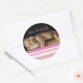 あなたのベビー写真とベビーガールのシール ラウンドシール (封筒)