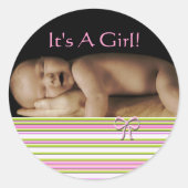 あなたのベビー写真とベビーガールのシール ラウンドシール (正面)