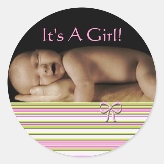 あなたのベビー写真とベビーガールのシール ラウンドシール (正面)