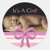 あなたのベビー写真とベビーガールのシール ラウンドシール (正面)