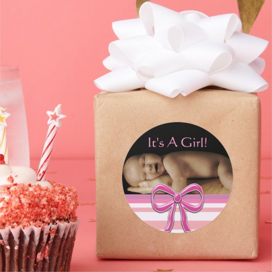 あなたのベビー写真とベビーガールのシール ラウンドシール (パーティー)