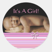 あなたのベビー写真とベビーガールのシール ラウンドシール (正面)