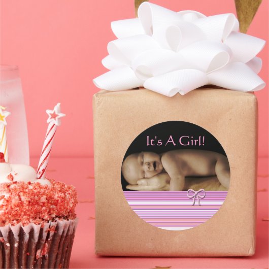 あなたのベビー写真とベビーガールのシール ラウンドシール (パーティー)