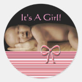 あなたのベビー写真とベビーガールのシール ラウンドシール (正面)