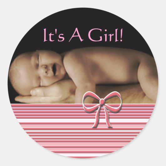 あなたのベビー写真とベビーガールのシール ラウンドシール (正面)