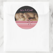 あなたのベビー写真とベビーガールのシール ラウンドシール (バッグ)