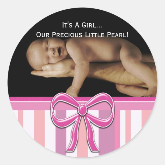 あなたのベビー写真とベビーガールのシール ラウンドシール (正面)