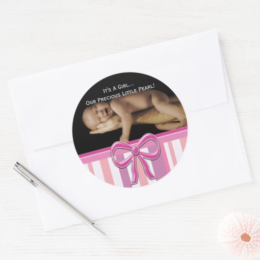 あなたのベビー写真とベビーガールのシール ラウンドシール (封筒)