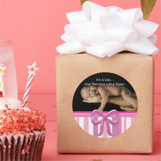 あなたのベビー写真とベビーガールのシール ラウンドシール (パーティー)