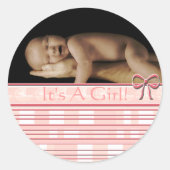 あなたのベビー写真とベビーガールのシール ラウンドシール (正面)