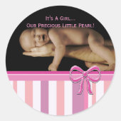 あなたのベビー写真とベビーガールのシール ラウンドシール (正面)