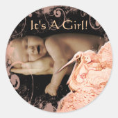 あなたのベビー写真とベビーガールのシール ラウンドシール (正面)