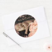 あなたのベビー写真とベビーガールのシール ラウンドシール (封筒)