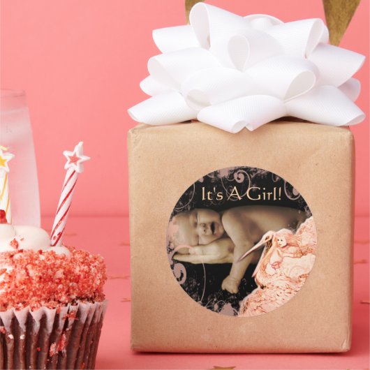 あなたのベビー写真とベビーガールのシール ラウンドシール (パーティー)