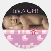あなたのベビー写真とベビーガールのシール ラウンドシール (正面)