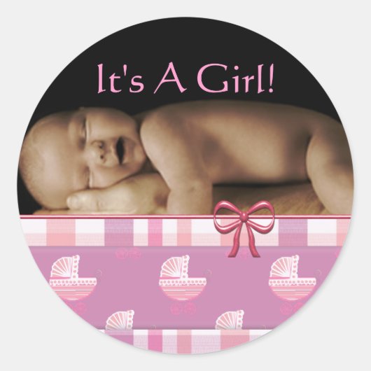 あなたのベビー写真とベビーガールのシール ラウンドシール (正面)