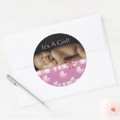 あなたのベビー写真とベビーガールのシール ラウンドシール (封筒)