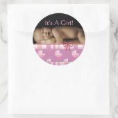 あなたのベビー写真とベビーガールのシール ラウンドシール (バッグ)