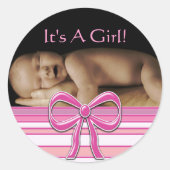 あなたのベビー写真とベビーガールのシール ラウンドシール (正面)