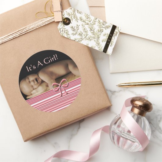 あなたのベビー写真とベビーガールのシール ラウンドシール (ギフト)