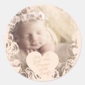 あなたのベビー写真とStork Baby Girl ラウンドシール (正面)