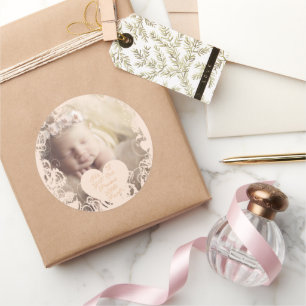 あなたのベビー写真とStork Baby Girl ラウンドシール