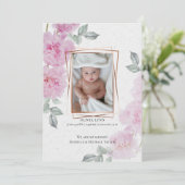 あなたのベビー写真ロマンチックなピンク牡丹ライス紙 招待状 (スタンド正面)