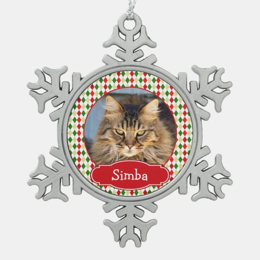 あなたのペットのクリスマスオーナメントハーレクインパターン スノーフレークピューターオーナメント (正面)