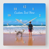 あなたのペットの写真の時計とカスタム文字 スクエア壁時計 (正面)