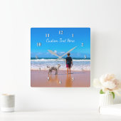 あなたのペットの写真の時計とカスタム文字 スクエア壁時計 (ホーム)