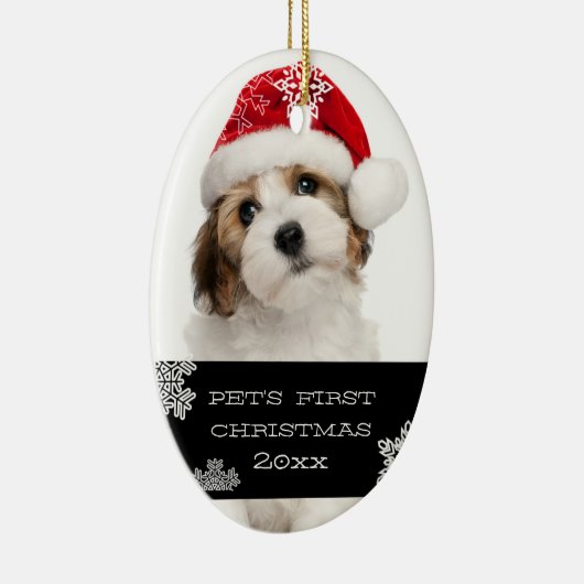 あなたのペットの初めてのクリスマスの写真のオーナメント|の黒 セラミックオーナメント (右)