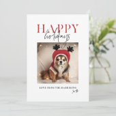 あなたのペットの犬の写真とメッセージを飾る ミニマルなクリスマスカード シーズンカード (スタンド正面)