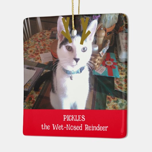 あなたのペットはウェットノーズのトナカイのペットの写真 セラミックオーナメント (左)