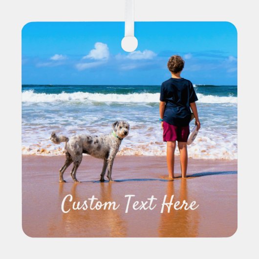 あなたのペット写真クリスマスオーナメントとカスタム文字 メタルオーナメント (正面)