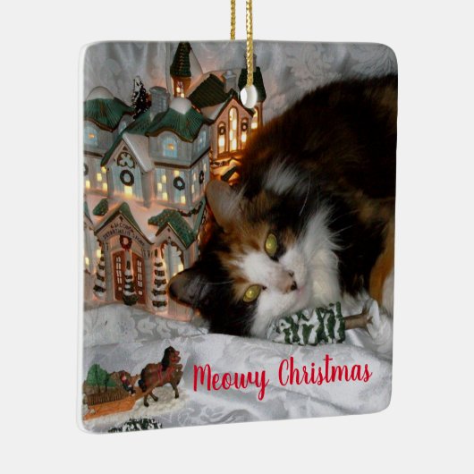 あなたのペット猫または犬の写真 クリスマス セラミックオーナメント (右)