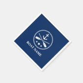 あなたのボートまたは名前いかりオール&スターズネイビーブルー スタンダードカクテルナプキン (角)