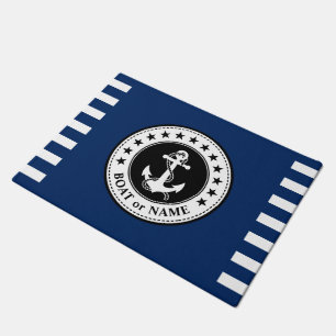 あなたのボートまたは名前いかりスターズブルーホワイトストライプホテル ドアマット