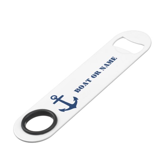 あなたのボートまたは名前航海のいかりネイビーブルーホワイト スピード栓抜き (正面アングル)