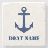 あなたのボートまたは家族の名前いかりネイビーブルーマーブル ストーンコースター (正面)