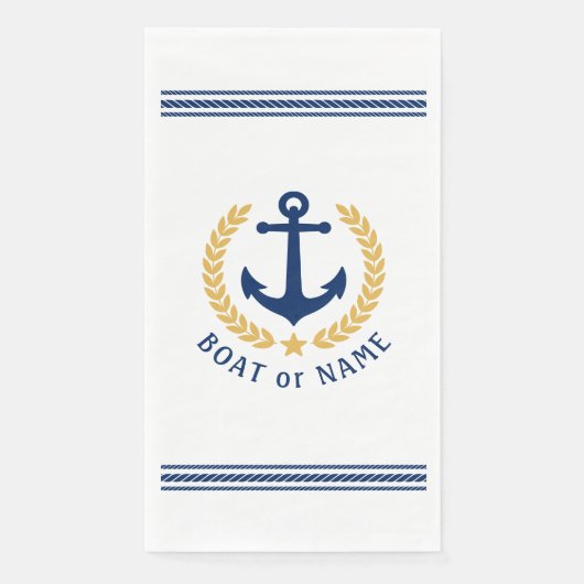 あなたのボートまたは家族の名前いかりローレルロープストライプ (正面)