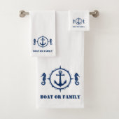 あなたのボートまたは家族の名前シーホースいかりホワイト バスタオルセット (インサイチュ)