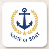 あなたのボート名いかりエレガント金ゴールドローレルホワイト コースター (正面)