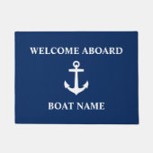 あなたのボート名いかりブルーウェルカムアボード ドアマット (正面)